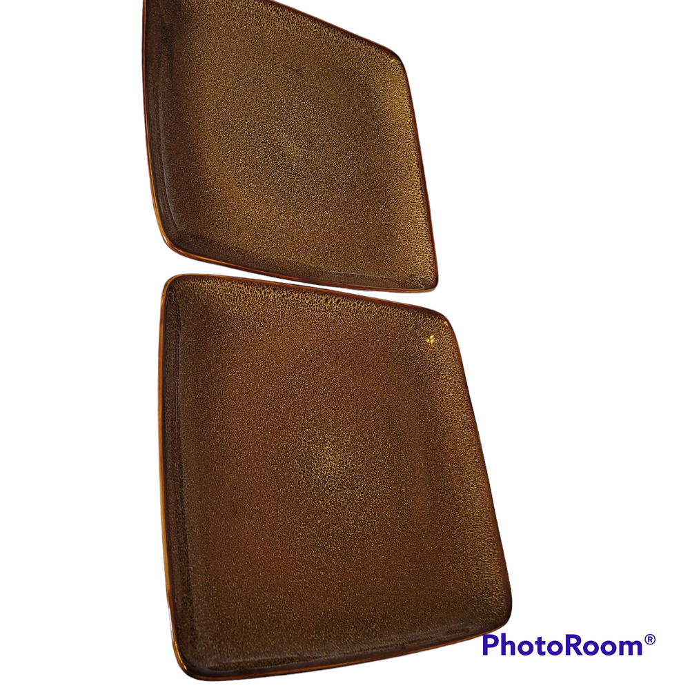 Oneida Horizon Reactive Glaze Brown Heavy Dinner 10.5 Retired Square Set 2 VTG
